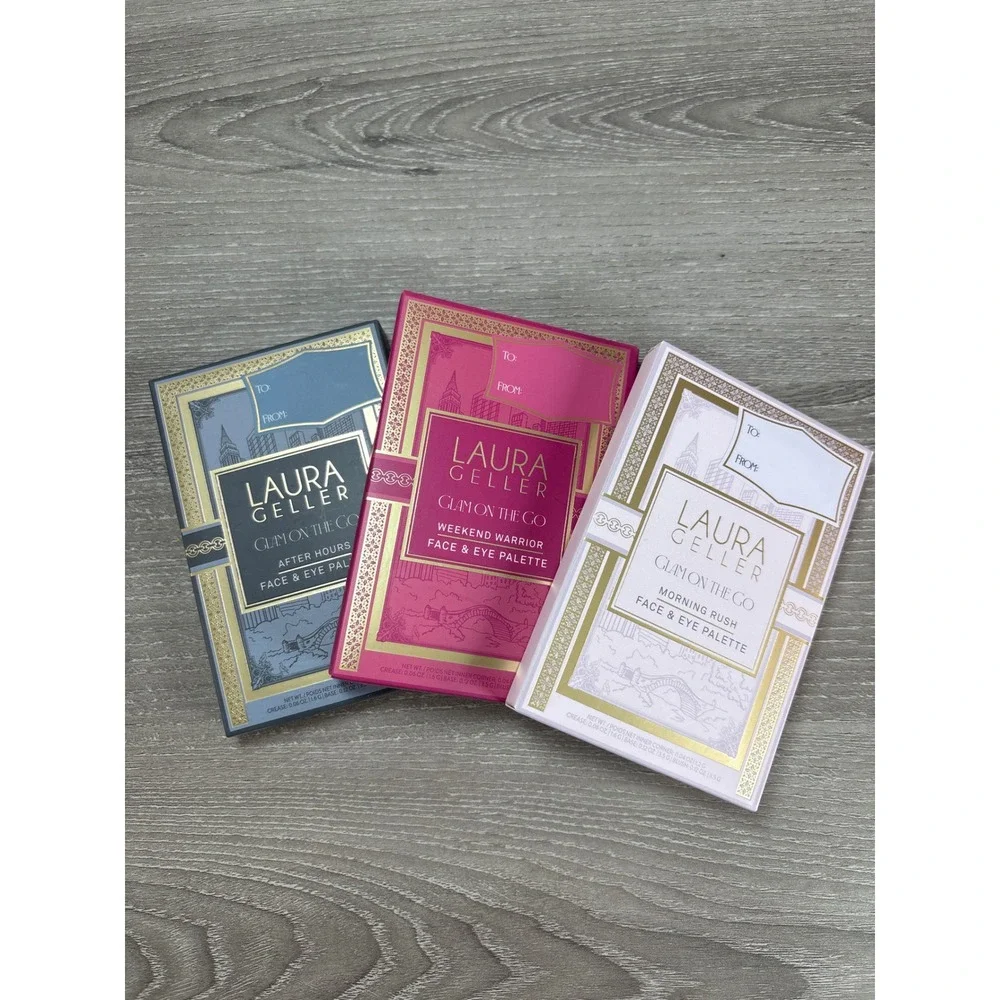 NEW~ Laura Geller GLAM ON THE GO Face Eye Palette 3 Sets Blush & Eyeshadows